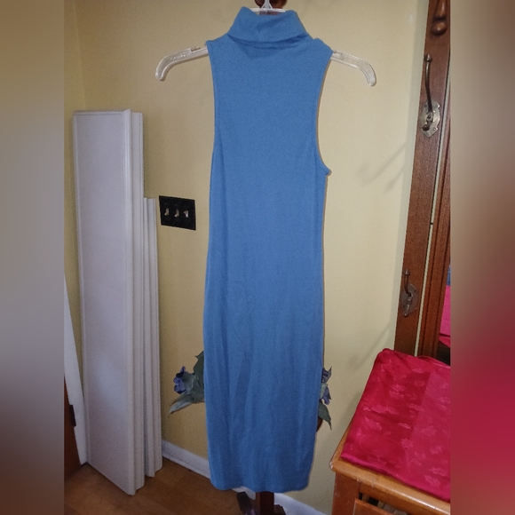 ZARA Ribbed Sleeveless Turtleneck Bodycon Midi Dress Blue Size Small - Picture 4 of 4